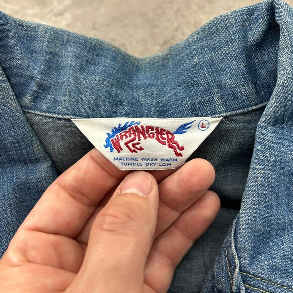 70S VINTAGE WRANGLER JEAN JACKET MENS LARGE BLUE DENIM WESTERN WORKWEAR - Picture 5 of 12
